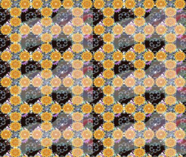 Çok renkli, zarif küçük çiçekler ve gri renkli komik böcekler, raster desen, illüstrasyon.