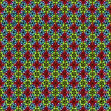 Raster illüstrasyonu. Yeşil, mavi ve siyah renkte çiçekler. El çizimi çiçekleri olan soyut, pürüzsüz desen.