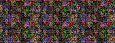 Çiçek çelengi. Kıvırcık, parlak örgü. Desen, çizim, çiçek sınırı. Güzel, parlak, pürüzsüz kumaş, tuval. Eski moda arka plan. Raster illüstrasyonu.