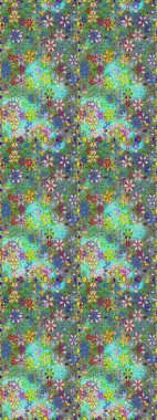 Renkli Yaz Temalı Kusursuz Arkaplan. Raster Illustrasyon 'da moda olmayan çiçek deseni. Yeşil ve mavi renkte çiçekler. Düz Çiçek Elementleri Tasarımı.