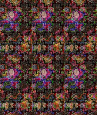 Raster illüstrasyonu. Çiçekli karalama şeklinde Raster çiçek deseni. Nazikçe, bahar çiçekleri siyah renklerde.