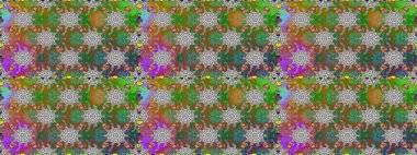 El çizimi. Yeşil ve kahverengi renkli çiçekler. Çiçeklerle kusursuz desen. Suluboya çizimi.