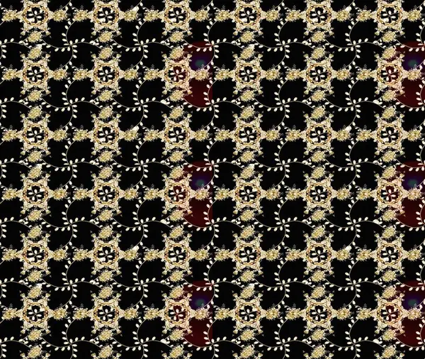 Küçük çiçekteki sevimli çiçek deseni. Varicoloblack, bej ve kahverengi raster çizimi. Birçok siyah, bej ve kahverengi soyut çiçekli tropikal çizim deseni.