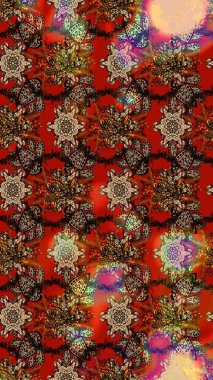 Nazikçe, güzel çiçek arkaplanı. Çiçekli karalama şeklinde Raster çiçek deseni. Kahverengi, kırmızı ve bej renkte çiçekler.