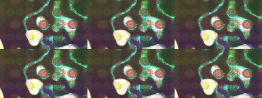 Yeşil renkte güzel çiçekler, suluboya desenli, duvar kağıdı, kart ya da kumaş için fayanslı eskizler. Raster..