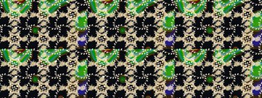 Düz Çiçek Elementleri Tasarımı. Renkli Bahar Teması eskiz kalıbı. Raster illüstrasyonundaki çiçek desenli çizim. Siyah renkte çiçekler.