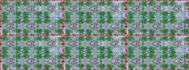 Raster illüstrasyonu. Renkli Bahar Temalı Kusursuz Arkaplan. Düz Çiçek Elementleri Tasarımı. Kusursuz desenli, modaya uygun kumaş deseni. Şirin çiçek elementleri..