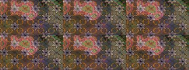 Raster illüstrasyonundaki çiçek desenli çizim. Kahverengi renklerde. Güzel kumaş deseni. Raster illüstrasyonu.