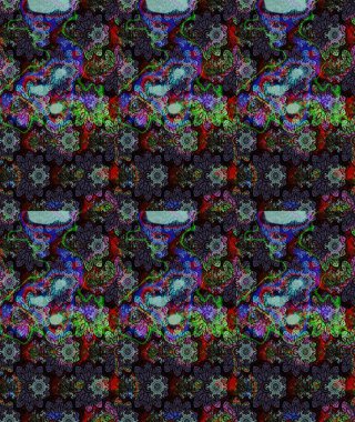 Eskiz modeli etnik tasarım. Yatak çarşafları, ceket, paket tasarımı, kumaş ve moda kavramları için tekstil baskısı. Çiçekleri, deniz kabukları, mandalaları ve suluboya efektleri olan deniz altyapısı.