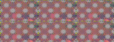 Raster Floral Illustration, Asyalı tekstil. Gri ve pembe renklerde etnik çiçeklerle kusursuz bir desen..