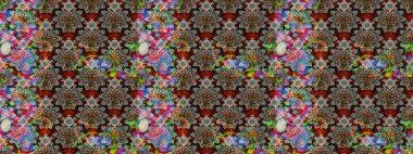 Raster Modaya uygun kumaş deseni. Düz Çiçek Elementleri Tasarımı. Renkli Bahar Teması eskiz kalıbı. Tarafsız renklerde şirin çiçek deseni.