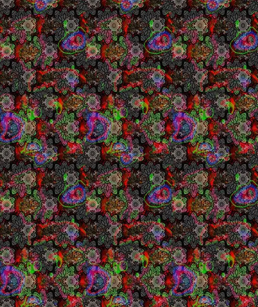 Düz Çiçek Elementleri Tasarımı. Siyah renkli çiçekler. Raster Illustrasyon 'daki Çiçek Deseni' nin son moda çizimi. Renkli Yaz Teması çizim şablonu.