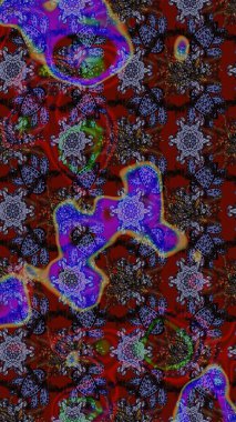 Kahverengi, kırmızı ve mor renklerde. Raster illüstrasyonu. 3D çiçekler, çizim.