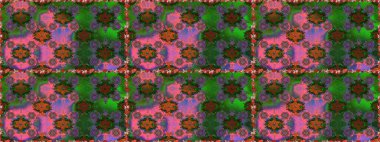 Yeşil ve kahverengi renkli yeşil ve kahverengi papatya deseni. Raster illüstrasyonu. Yeşil ve kahverengi renklerde.