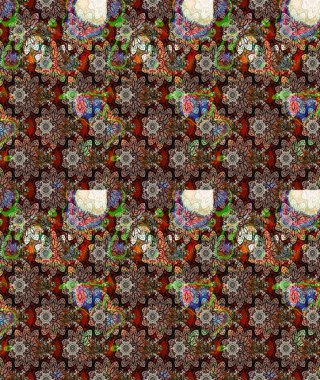 Çiçek desenli çizim. Raster illüstrasyonu. Kahverengi renkli Asyalı tekstil.