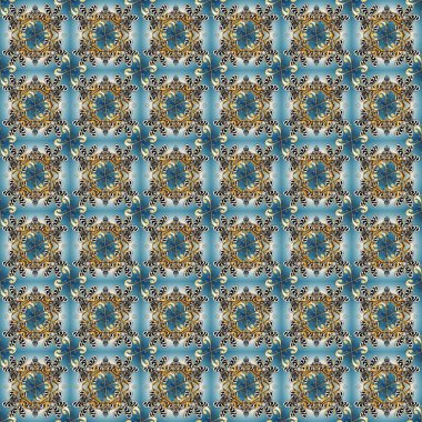 Duvar kâğıdı barok, İspanyol kumaşı. Kusursuz çiçek deseni. Kusursuz raster arka plan. Mavi, gri ve nötr renklerde grafiksel modern kusursuz desen.