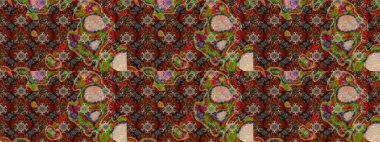 Raster illüstrasyonundaki çiçek desenli çizim. Suluboya tarzında kahverengi ve kırmızı renkte çiçekler.