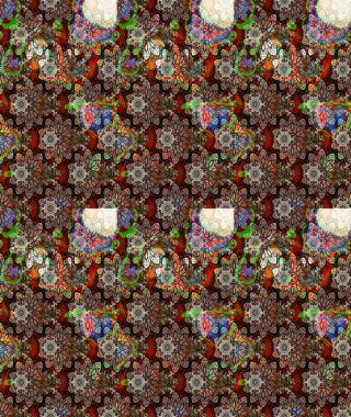 Çiçek desenli çizim. Raster illüstrasyonu. Kahverengi renkli Asyalı tekstil.