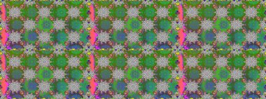 Raster illüstrasyonunda kusursuz çiçek deseni. Yeşil renkli çiçekler. Renkli Bahar Temalı Kusursuz Arkaplan. Düz Çiçek Elementleri Tasarımı.