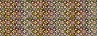 Üzerinde gelincikler ve vadi zambakları olan renkli çiçek desenli nakış deseni. Tekstil tasarımı için kahverengi renkli geleneksel halk çiçekleri buketi.