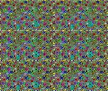 Raster illüstrasyonu. Yeşil ve kahverengi renkli güzel tekstil. Çiçeklerle suluboya desenleri.