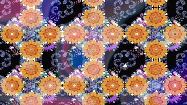 Modaya uygun kumaş deseni. Düz Çiçek Elementleri Tasarımı. Renkli Yaz Temalı eskiz kalıbı. Sevimli çiçek raster deseni.