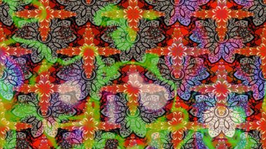 Raster illüstrasyonu. Şirin çiçekli eskiz deseni ve yeşil renkli yapraklar, suluboya çiçek deseni, duvar kağıdı, kart veya kumaş için fayanslı.