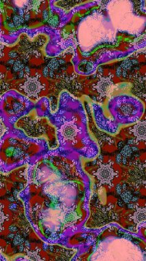 Raster Yumuşak kumaş deseni. Klasik taslak çizimi. Çiçeksel kahverengi, kırmızı ve nötr çizim deseni. Raster çiçek izi..