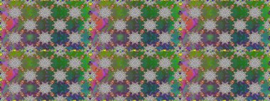 Küçük çiçekteki sevimli çiçek deseni. Varicologreen ve gri raster pürüzsüz illüstrasyon. Birçok yeşil ve gri soyut çiçekli tropikal, pürüzsüz desen.