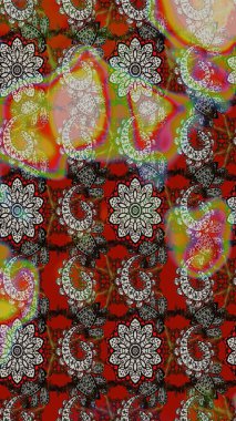 Tekstil için suluboya eskiz deseni. Şirin çiçekli, desenli, rengarenk eskiz deseni. El çizimi çiçek çizimi deseni (fayans)).