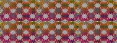 Raster - stok. Yapraklı çiçekler ve kahverengi ve gri renklerde papatya çiçekleri. Kusursuz arkaplan deseni.