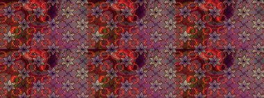 Kahverengi ve kırmızı renklerde. Raster illüstrasyonu. Çiçekli güzel suluboya desen.