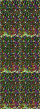 Çok yeşil ve gri zarif küçük çiçekler ve yeşil ve gri renkli komik böcekler, raster desen, illüstrasyon.