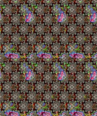 Çiçek ve yapraklı karalama şeklinde Raster çiçek deseni. Gri renklerde bahar çiçekleri. Raster illüstrasyonu.