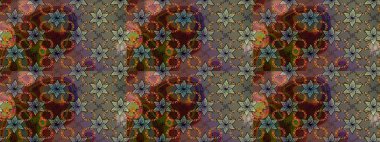 Parlak renkli çiçekleri ve kahverengi renkli yaprakları olan harika bir çiçek deseni. Halk tarzı. Moda baskıları için zarif bir şablon. Modern çiçek arkaplanı.