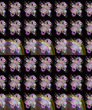 Şirin çiçekli eskiz deseni ve siyah renkli yapraklar, suluboya çiçek deseni, duvar kağıdı, kart veya kumaş için fayanslı. Raster illüstrasyonu.