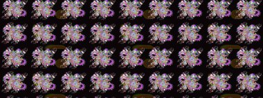 Nazik, yaz çiçekleri siyah renklerde. Raster deseni. Küçük çiçekteki sevimli çiçek deseni. Raster illüstrasyonu.