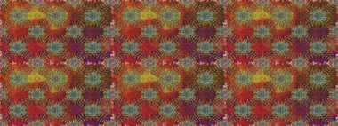 Kahverengi ve kırmızı renkte çiçekler. Renkli Yaz Temalı Kusursuz Arkaplan. Düz Çiçek Elementleri Tasarımı. Raster illüstrasyonunda kusursuz çiçek deseni.