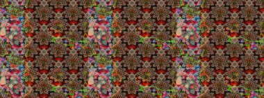 Eski usul. Raster illüstrasyonu. Miles Fleur, süslü püslü bir süs. Kumaş, tekstil, duvar kağıdı baskısı için. Tomurcukları papatya çiçekleri olan sevimli bir çiçek deseni. Taslak arkaplan.