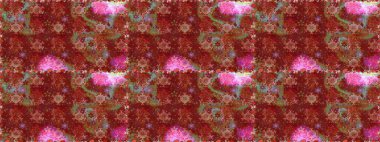 Renkli Bahar Temalı Kusursuz Arkaplan. Düz Çiçek Elementleri Tasarımı. Kırmızı renkte çiçekler. Raster illüstrasyonunda kusursuz çiçek deseni.