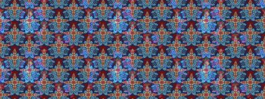 Raster illüstrasyonu. Mavi renklerde. Mavi renkte mavi papatya deseni.