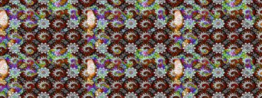 Renkli çiçekler. Raster illüstrasyonu. El çizimi çiçekli soyut çizim deseni.