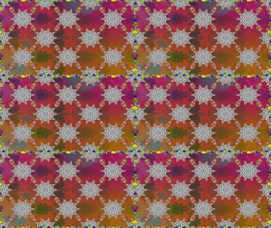 Renkli Bahar Temalı Kusursuz Arkaplan. Raster illüstrasyonu. Düz Çiçek Elementleri Tasarımı. Şirin çiçek elementleri. Kusursuz desenli. Moda desenli..