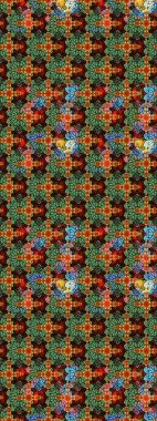 Yeşil ve siyah renkli Asya tekstili. Raster illüstrasyonu. Suluboya çiçekli çiçek deseni.