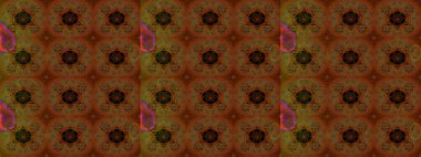 Raster illüstrasyonu. Kahverengi renkli Asya tekstili. Çiçek desenini çiz.