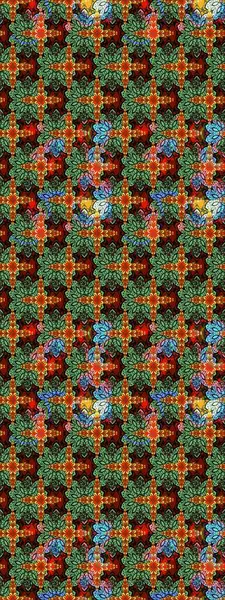 Yeşil ve siyah renkli Asya tekstili. Raster illüstrasyonu. Suluboya çiçekli çiçek deseni.