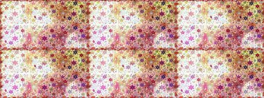 Süslü kumaş deseni. Raster illüstrasyonunda kusursuz çiçek deseni. Renkli Bahar Temalı Kusursuz Arkaplan. Düz Çiçek Elementleri Tasarımı.