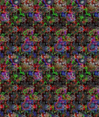 Desen, çizim, çiçek sınırı. Kıvırcık, parlak örgü. Çiçek çelengi. Eski moda arka plan. Güzel, parlak, pürüzsüz kumaş, tuval. Raster illüstrasyonu.