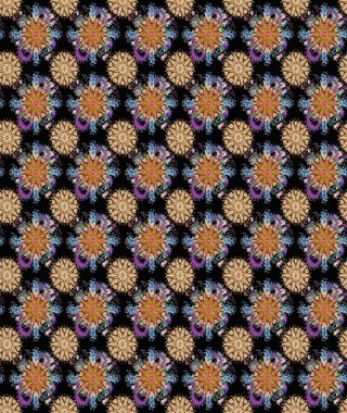 Raster illüstrasyonu. Çiçek deseni. Şatafatlı bahar bahçesi dokusu. Siyah ve kahverengi renkte çiçekler. Çiçekler siyah ve kahverengi renklerde pürüzsüz.