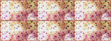 Süslü kumaş deseni. Raster illüstrasyonunda kusursuz çiçek deseni. Renkli Bahar Temalı Kusursuz Arkaplan. Düz Çiçek Elementleri Tasarımı.
